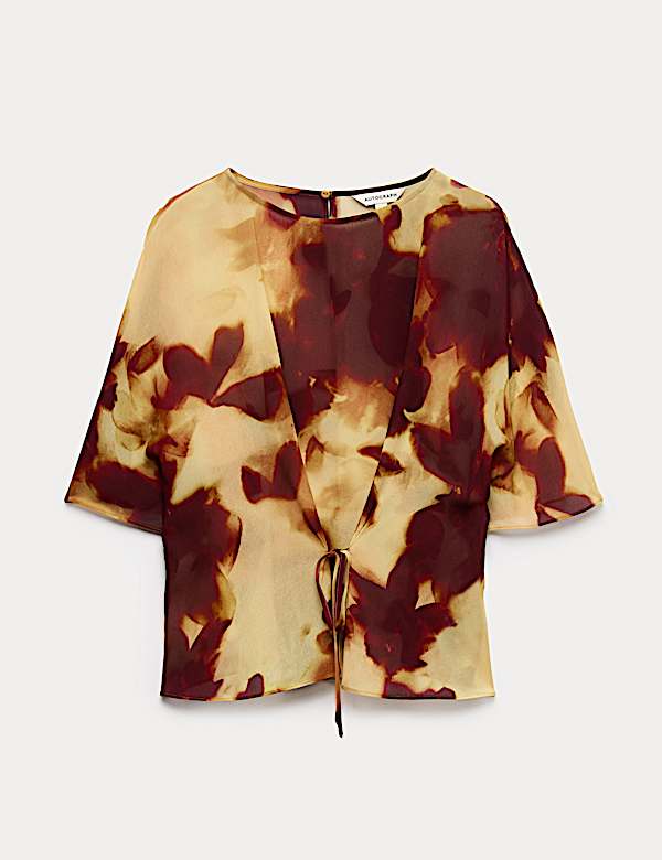 חולצה בהדפס עם קשירה בחזית - IL