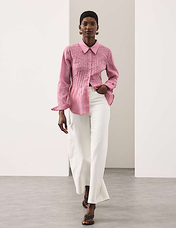 Pure Ramie Pintuck Waisted Shirt - CA