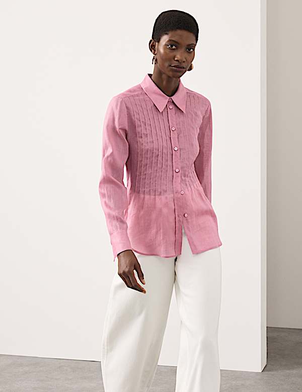 Pure Ramie Pintuck Waisted Shirt - CA