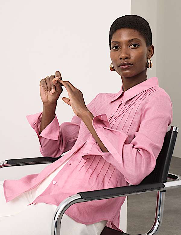 Pure Ramie Pintuck Waisted Shirt - CA