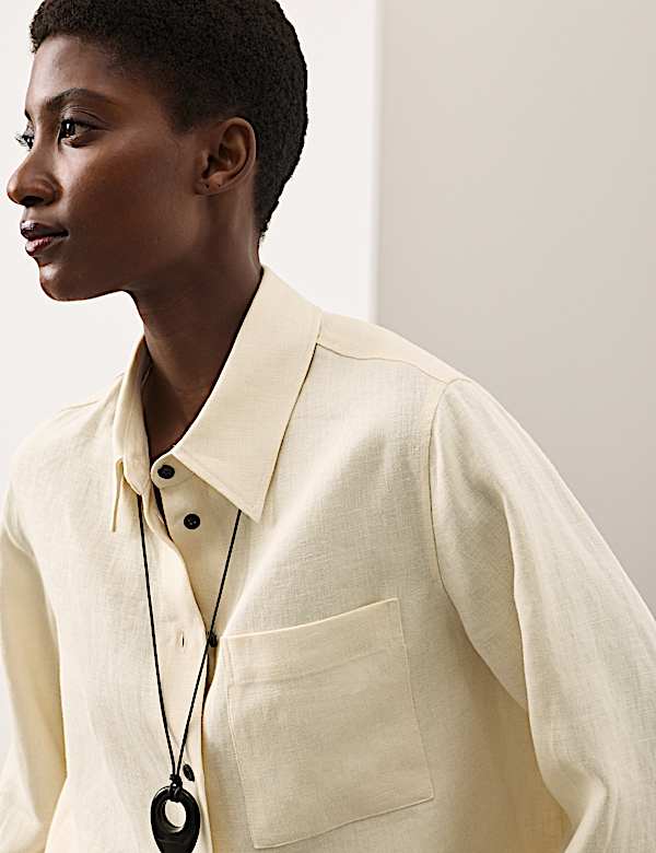 Pure Linen Contrast Button Shirt - LT