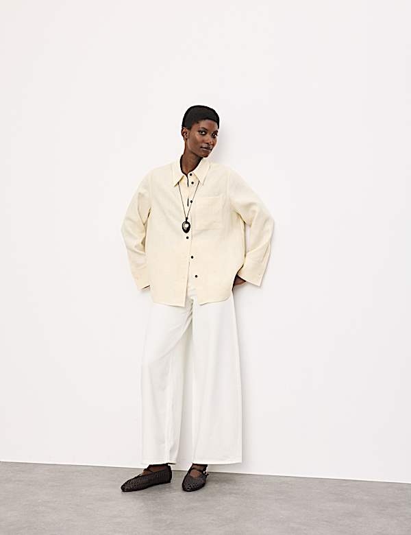 Pure Linen Contrast Button Shirt - LT