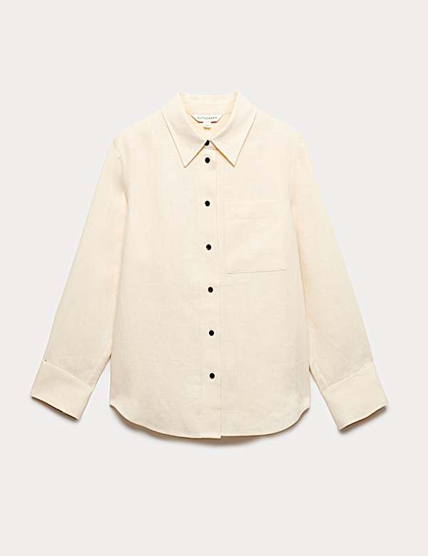 Pure Linen Contrast Button Shirt - LT