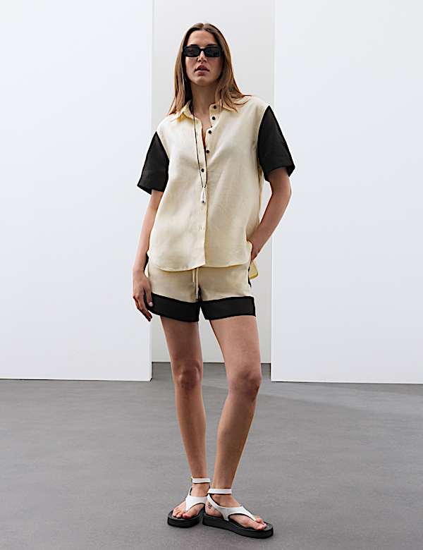 Pure Flax Linen Contrast Resort Shirt - AL