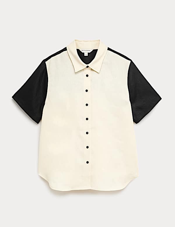 Pure Flax Linen Contrast Resort Shirt - AL