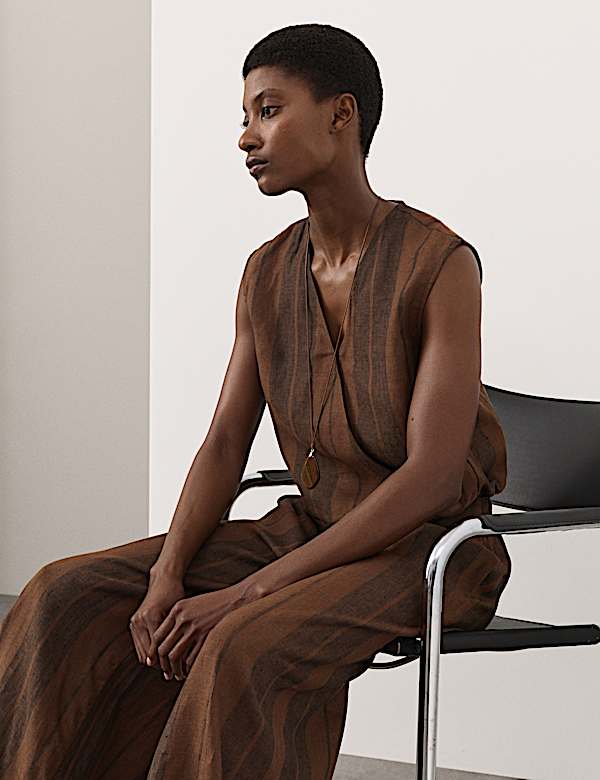 Pure Flax Linen Striped Wrap Top - PT