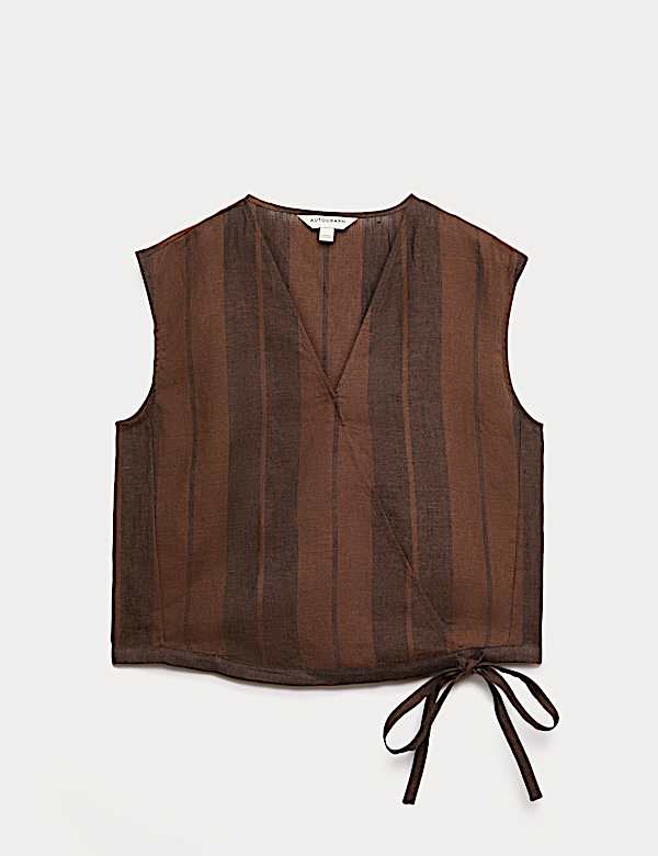 Pure Flax Linen Striped Wrap Top - PT