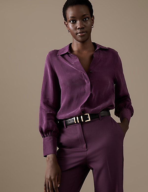Collared Relaxed Longline Popover Blouse