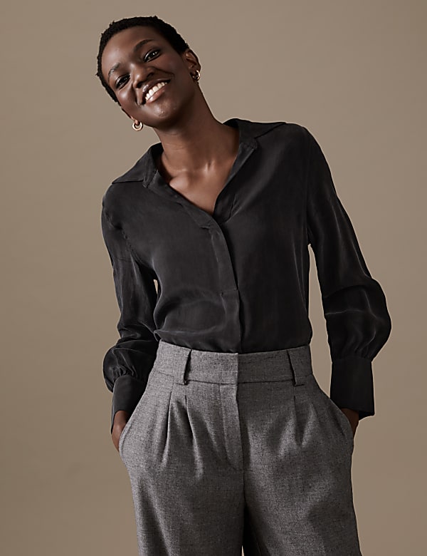 Collared Relaxed Longline Popover Blouse