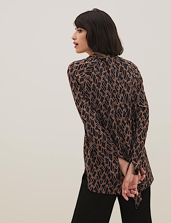 Printed High Neck Long Sleeve Blouse
