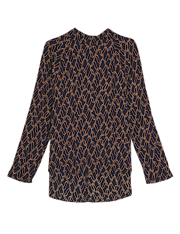 Printed High Neck Long Sleeve Blouse