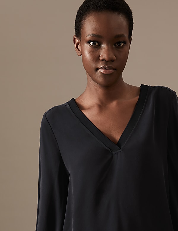 Pure Silk V-Neck Popover Blouse - NL