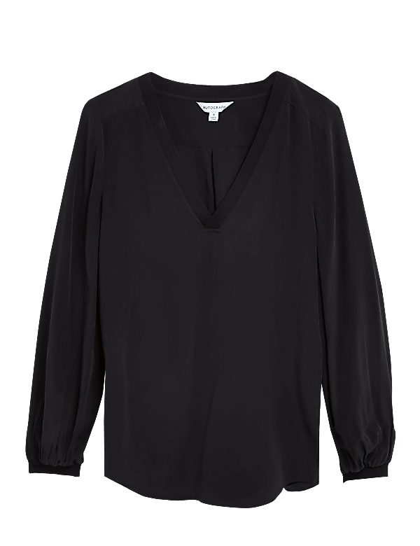 Pure Silk V-Neck Popover Blouse