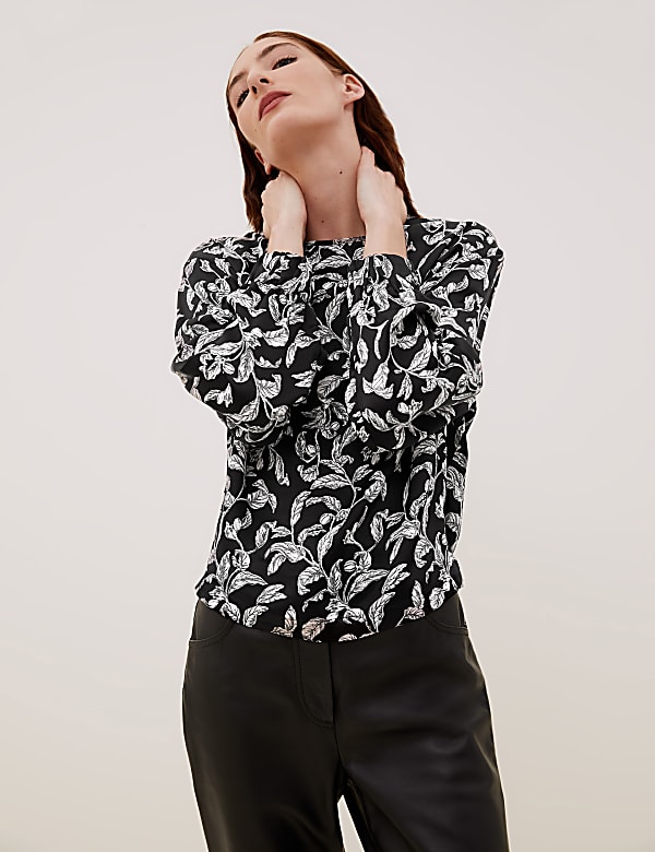 Satin Floral Long Sleeve Top