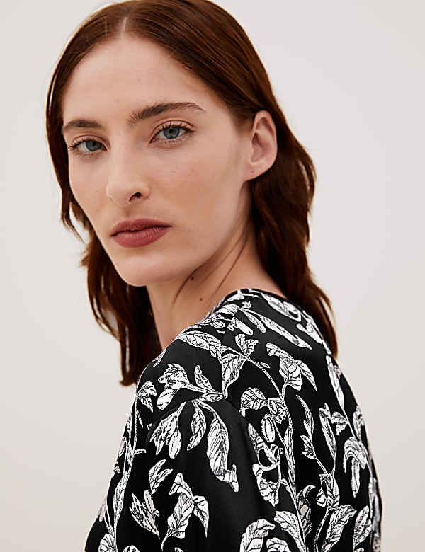 Satin Floral Long Sleeve Top
