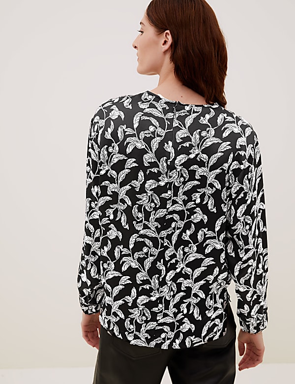 Satin Floral Long Sleeve Top