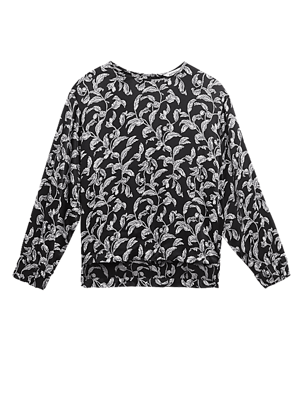 Satin Floral Long Sleeve Top