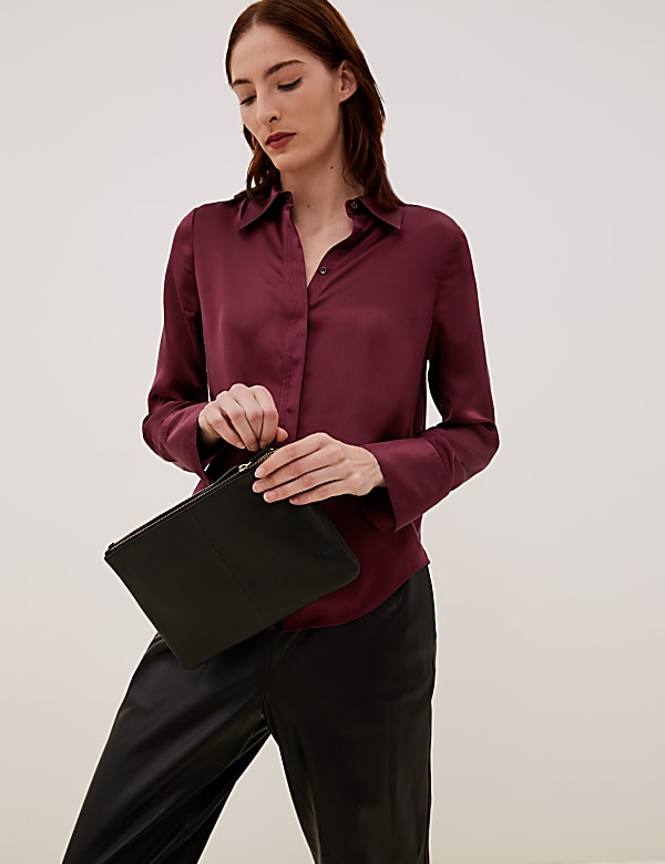 Pure Silk Collared Long Sleeve Shirt