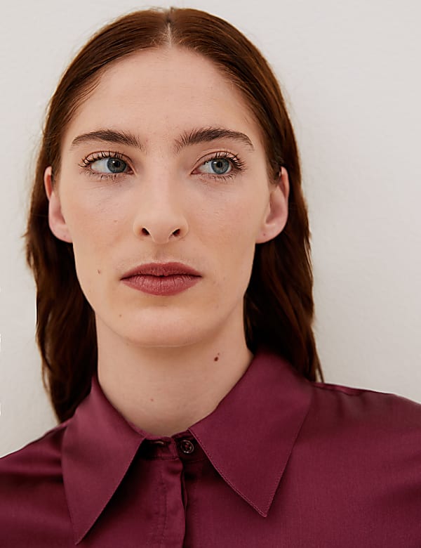 Pure Silk Collared Long Sleeve Shirt