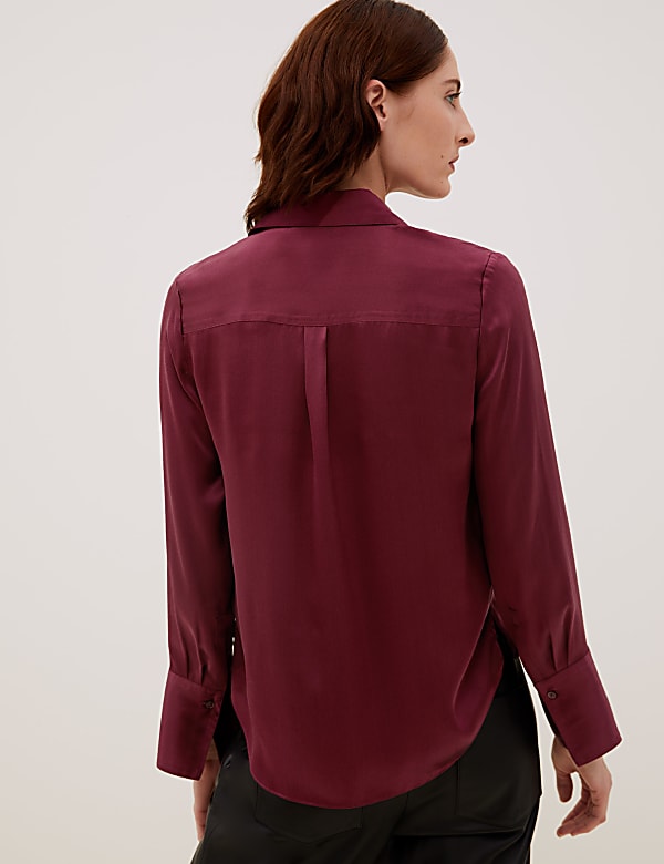 Pure Silk Collared Long Sleeve Shirt
