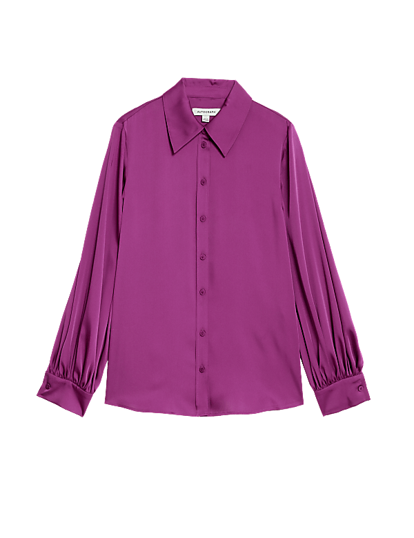 Satin Collared Blouson Sleeve Shirt