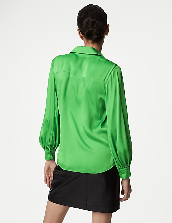 Satin Collared Blouson Sleeve Shirt