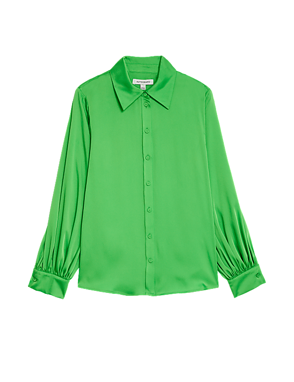 Satin Collared Blouson Sleeve Shirt