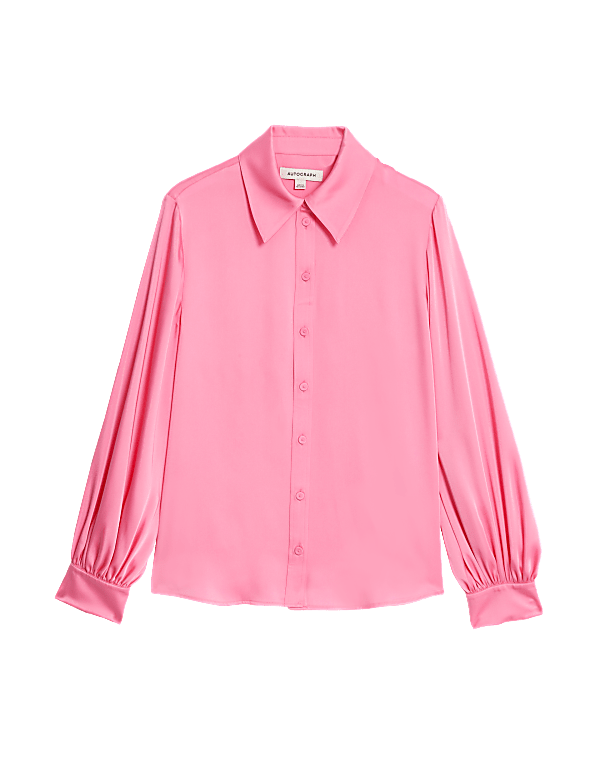 Satin Collared Blouson Sleeve Shirt