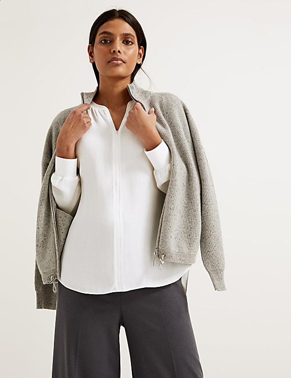 Zip Detail Long Sleeve Blouse