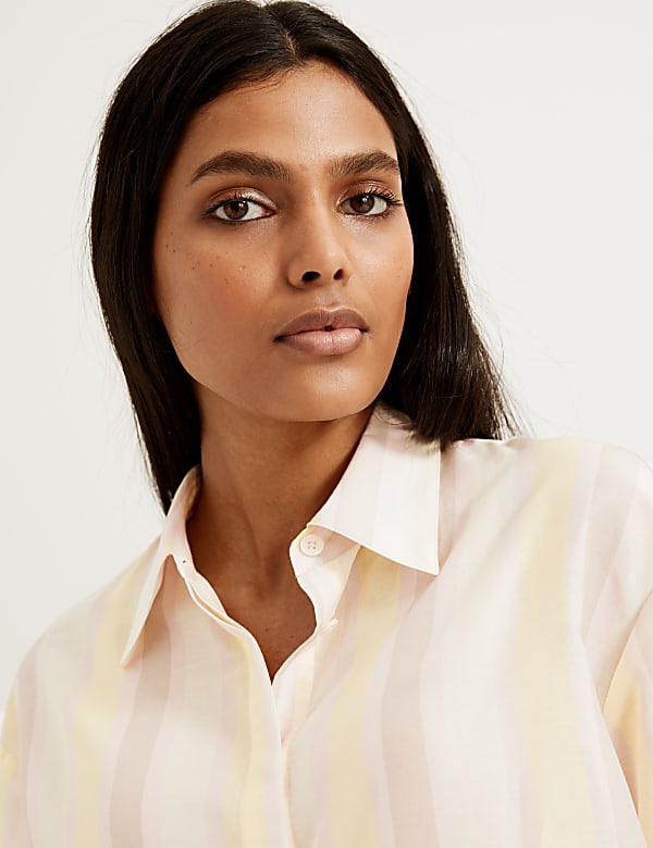 Silk Blend Striped Long Sleeve Shirt