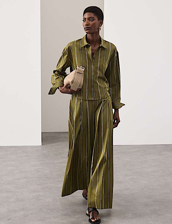 Pure Cotton Striped Cropped Shirt - US