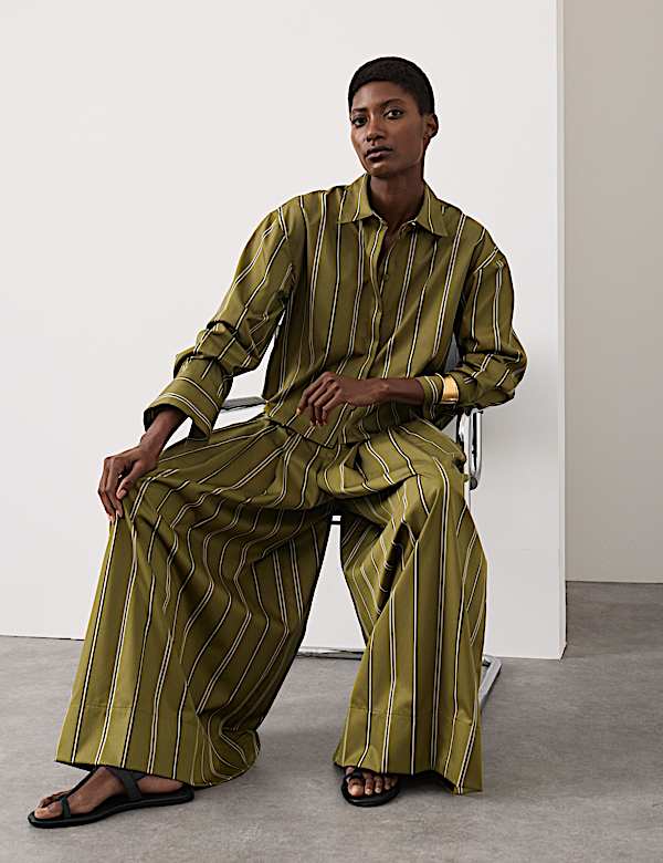 Pure Cotton Striped Cropped Shirt - US