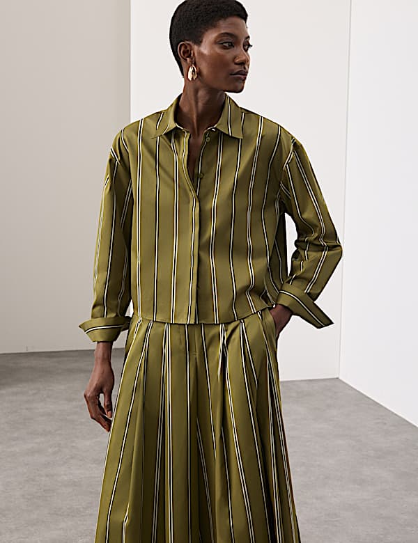 Pure Cotton Striped Cropped Shirt - US