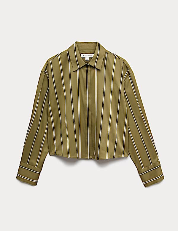 Pure Cotton Striped Cropped Shirt - US