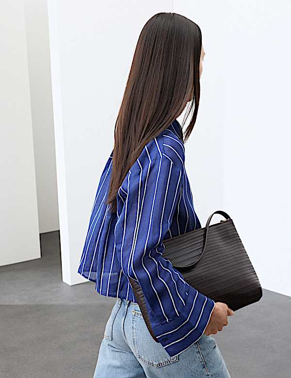 Pure Ramie Striped Collared Shirt - AT