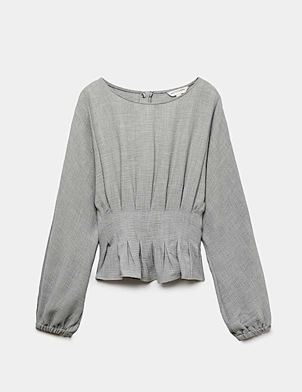 Textured Pleat Detail Blouson Sleeve Blouse - BN