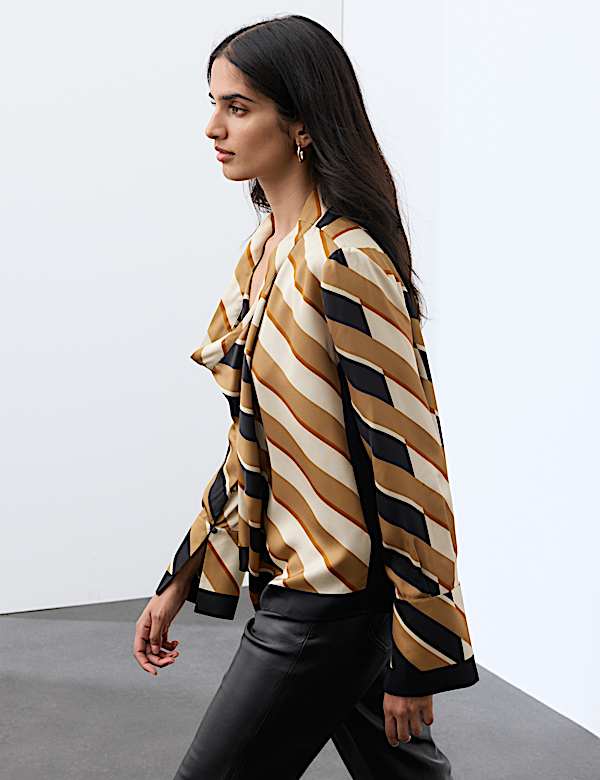 Striped Cowl Neck Blouse - US