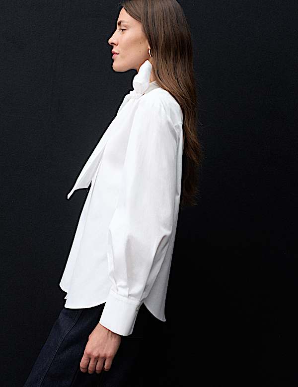 Pure Cotton Tie Neck Shirt - US