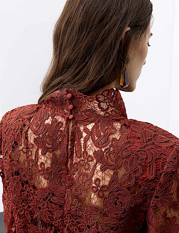 Lace High Neck Padded Shoulder Top - BN