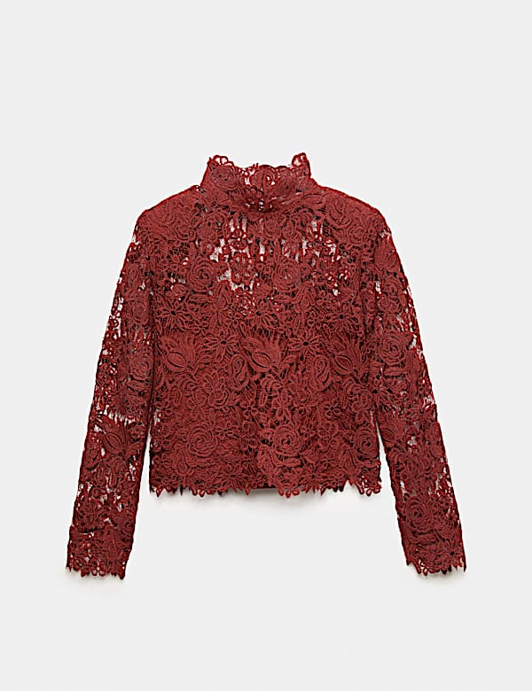 Lace High Neck Padded Shoulder Top - BN