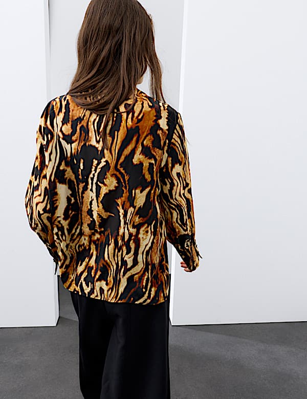 Animal Print Tie Neck Blouse with Silk - BN