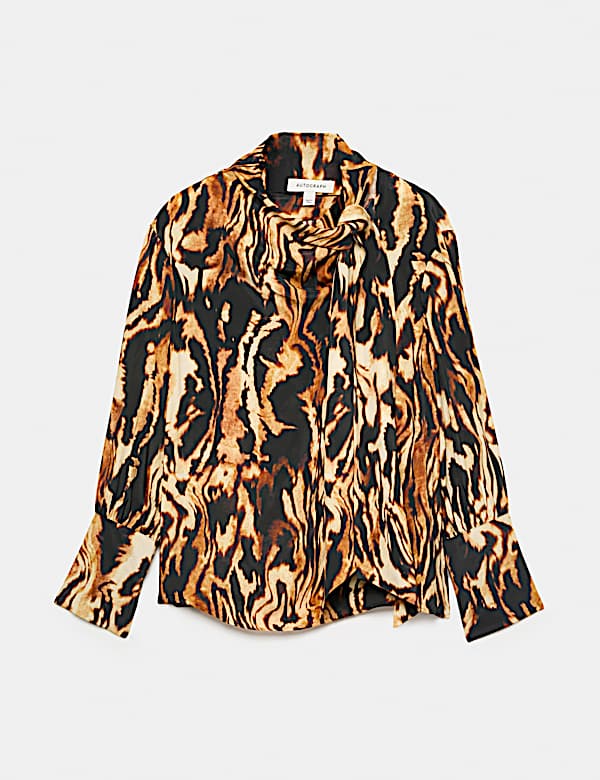Animal Print Tie Neck Blouse with Silk - BN