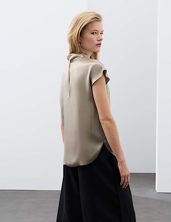 Satin Tie Detail Cap Sleeve Top - NO