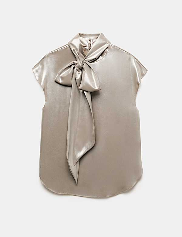 Satin Tie Detail Cap Sleeve Top - NO