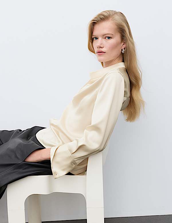 V Neck Cowl Insert Blouse - JO