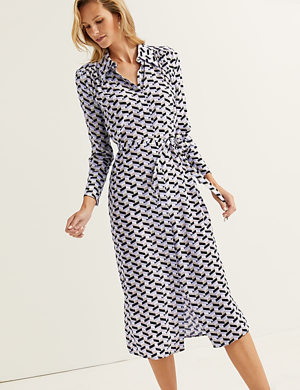 Cupro Rich Printed Midaxi Shirt Dress