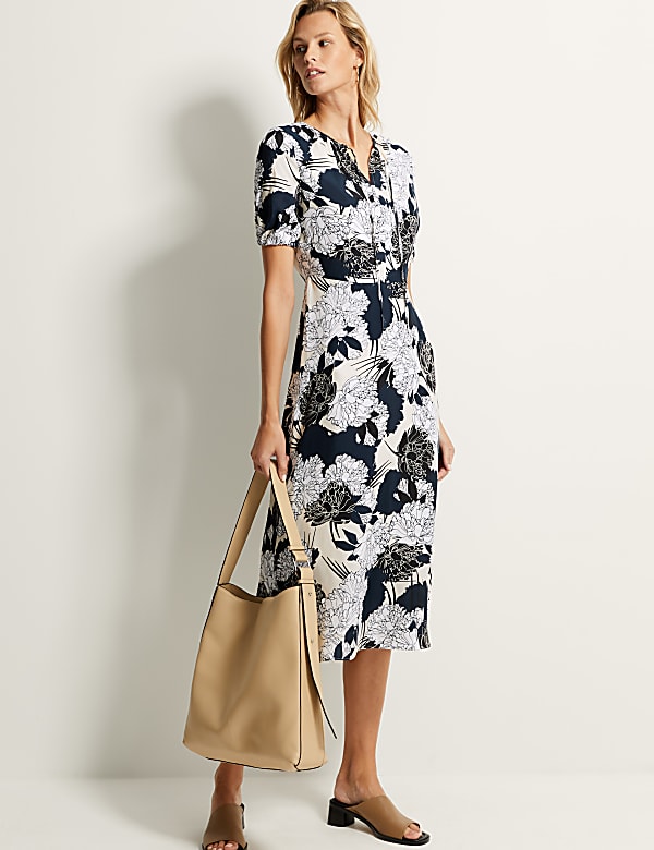 Cupro Rich Floral Tie Neck Midaxi Tea Dress