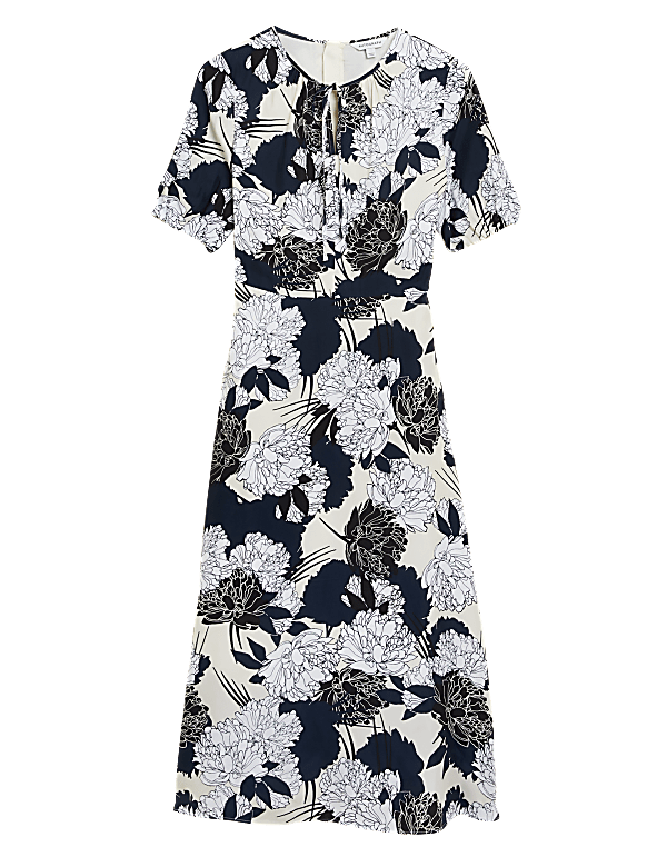 Cupro Rich Floral Tie Neck Midaxi Tea Dress