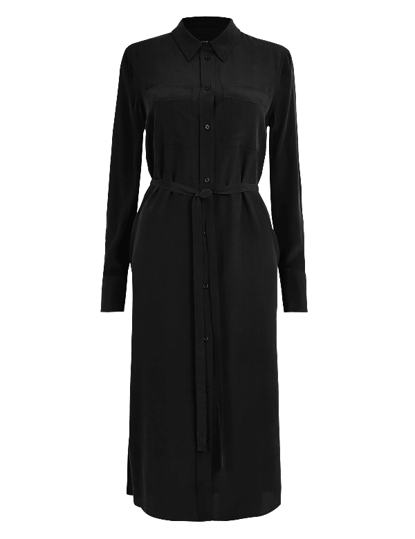 Pure Silk Midi Shirt Dress