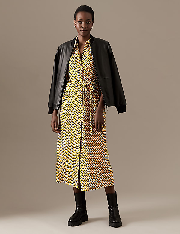 Printed Belted Midaxi Shirt Dress
